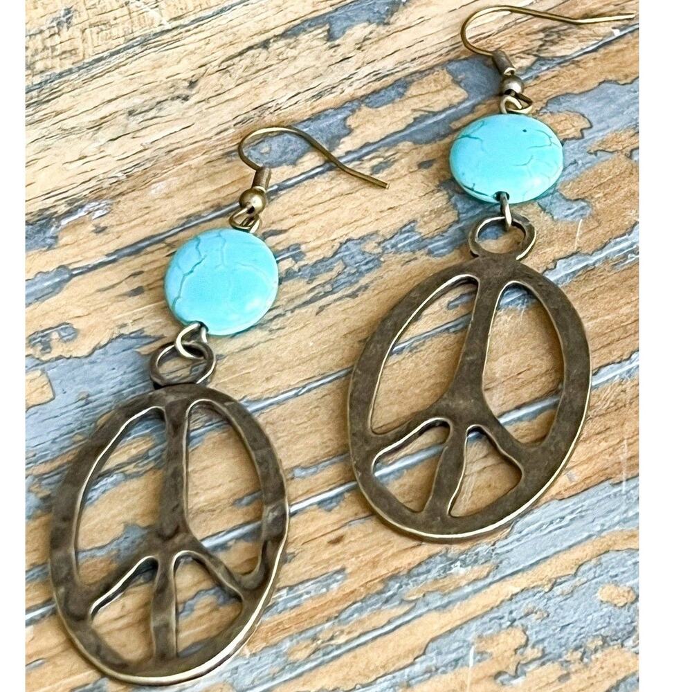 Chandler Turquoise Peace Sign Drop Earring | Bronze | Dylan Designs